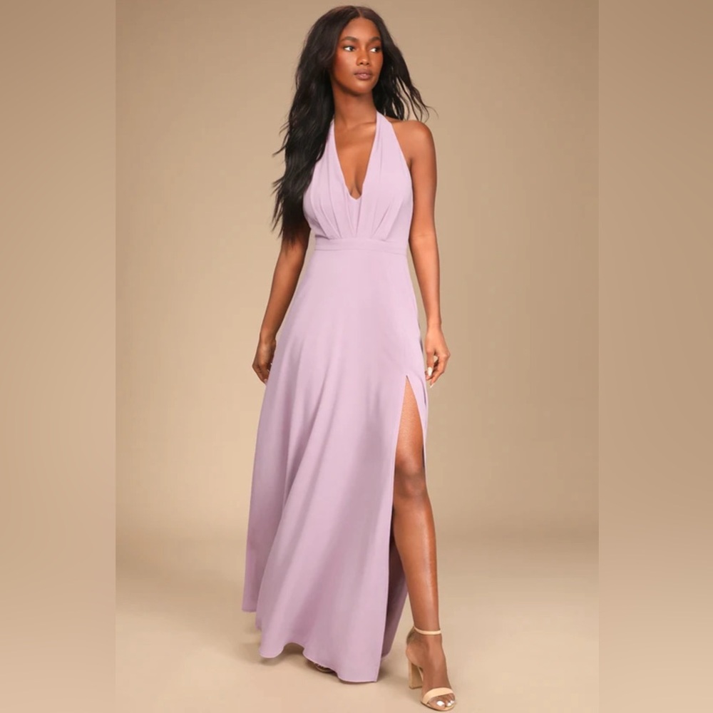Lulus This Very Moment Dusty Lavender Halter Backless Maxi Dress - Picture 3 of 7